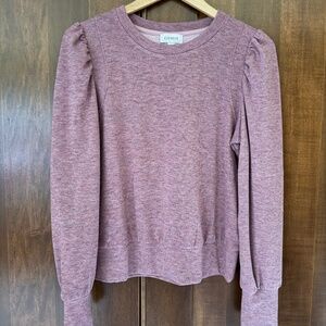 Evereve Women's Pink Stacy Heather Pullover Puff Sleeve Sweatshirt Top